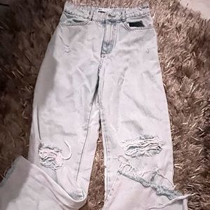 Zara Ripped Wide Leg Jeans light blue size 6
